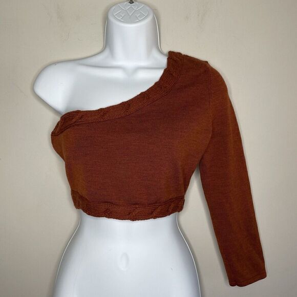 VICTOR GLEMAUD Sweater Womens Medium M Brown One Shoulder Cropped Wool - Picture 3 of 12